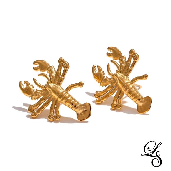 🦞 New 18K Gold Lobster Stud Earrings 🦞 - Picture 3 of 5